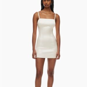 Aritzia satin micro dress in white